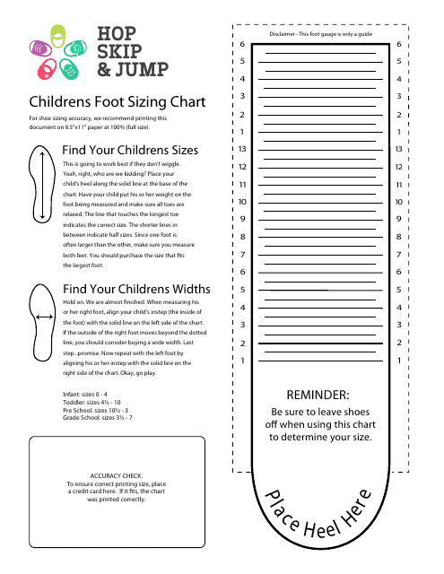 Childrens Foot Sizing Chart - Hop Skip & Jump Download Printable PDF ...