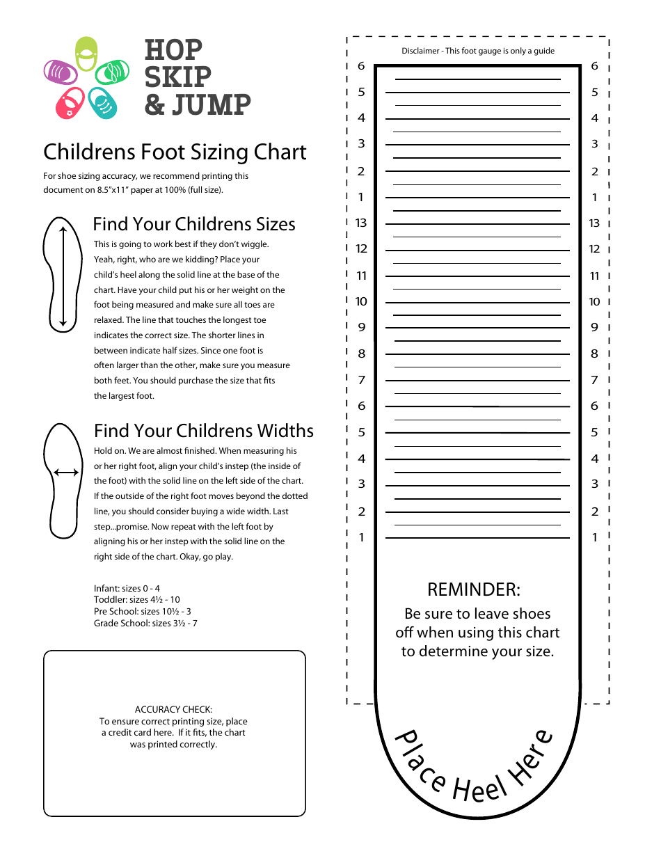 Printable Child Foot Measure Chart