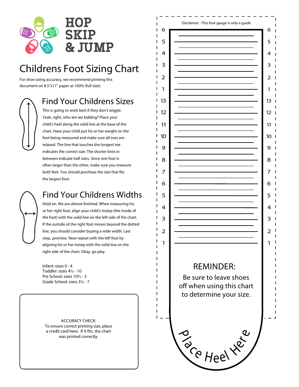 Childrens Foot Sizing Chart - Hop Skip & Jump Download Printable PDF ...
