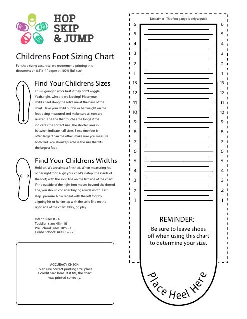 Printable Kids Foot Sizing Chart