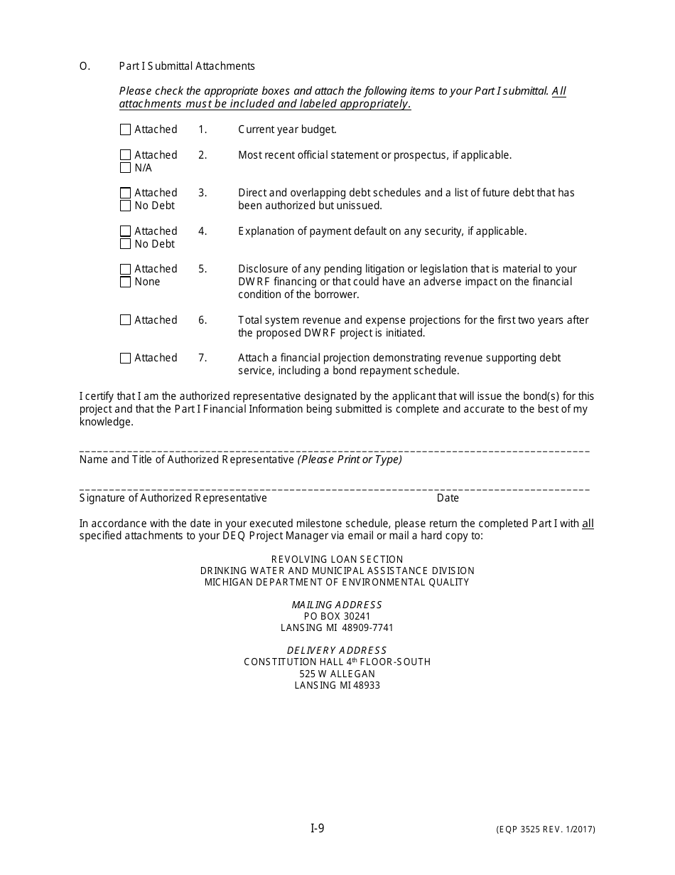 Form EQP3525 Drinking Water Revolving Fund Application for Financial Assistance for Municipal Applicants - Michigan, Page 10