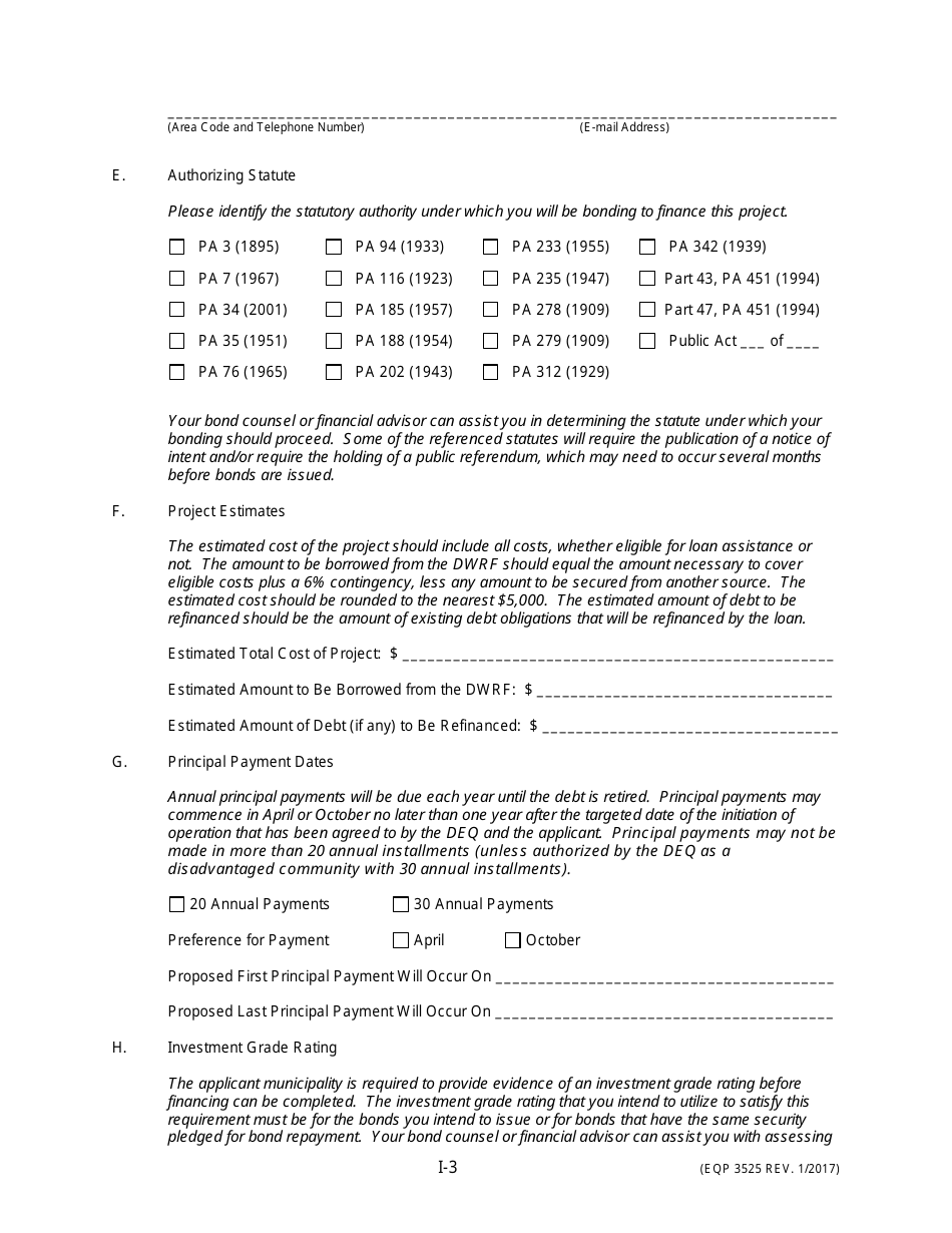 Form EQP3525 Drinking Water Revolving Fund Application for Financial Assistance for Municipal Applicants - Michigan, Page 4