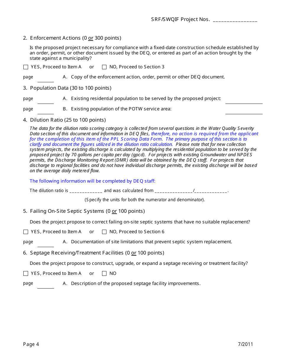 Project Priority List (Ppl) Scoring Data Form - Michigan, Page 4