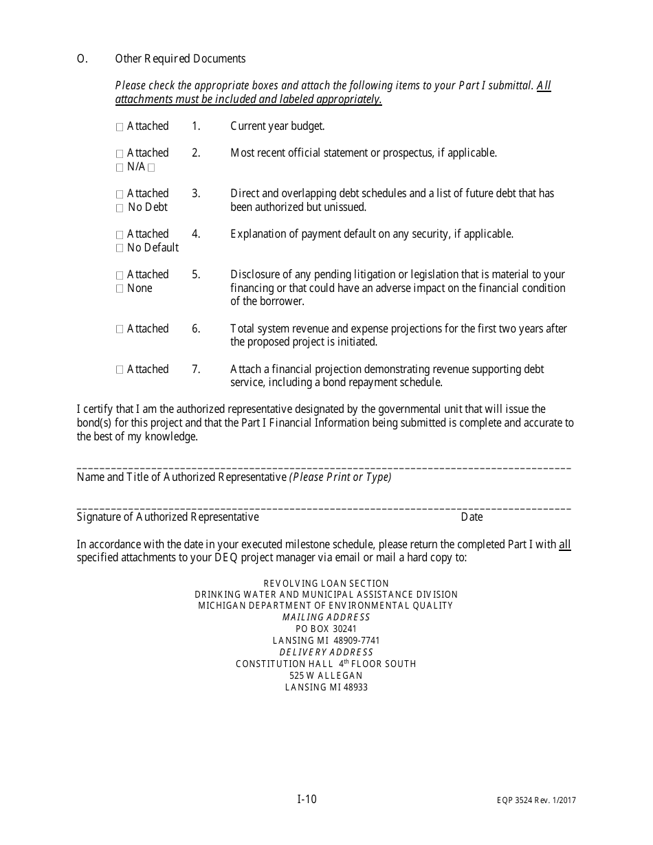 Form EQP3524 Clean Water Revolving Funds Application for Financial Assistance - Michigan, Page 11