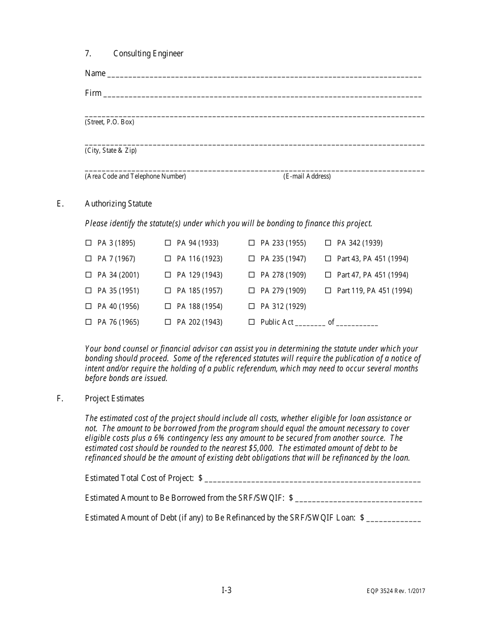 Form EQP3524 Clean Water Revolving Funds Application for Financial Assistance - Michigan, Page 4