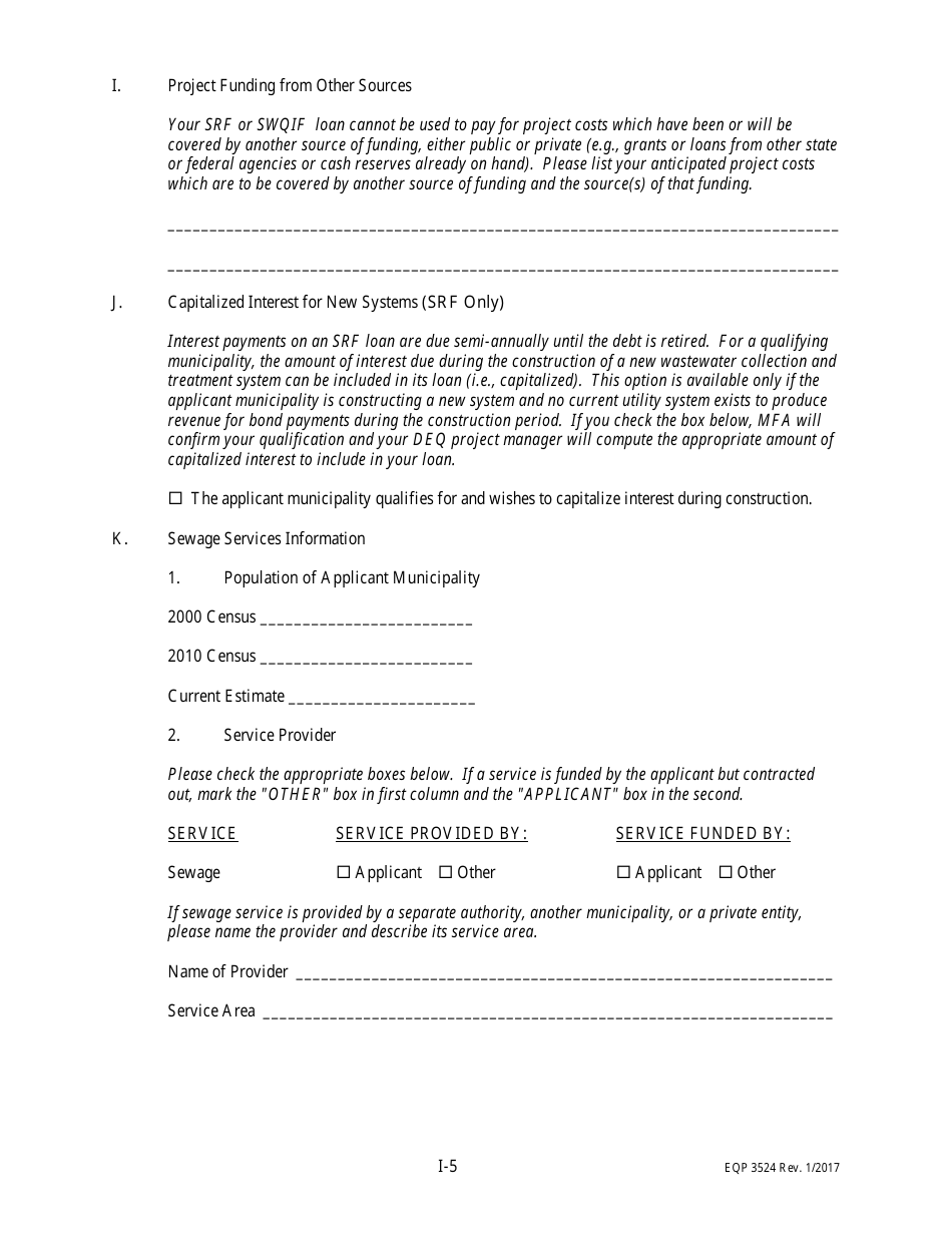 Form EQP3524 Clean Water Revolving Funds Application for Financial Assistance - Michigan, Page 6