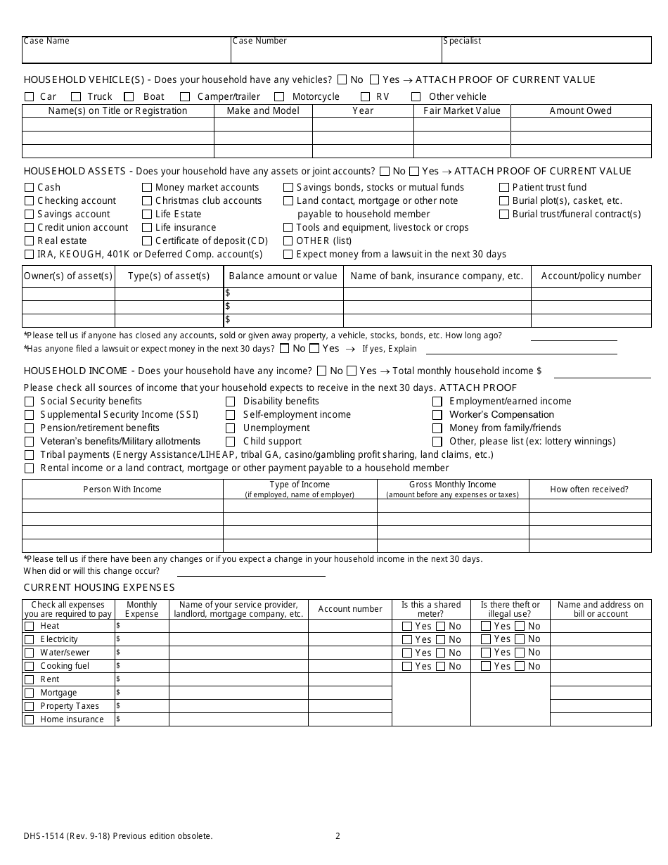 Form DHS-1514 Application for State Emergency Relief - Michigan, Page 2