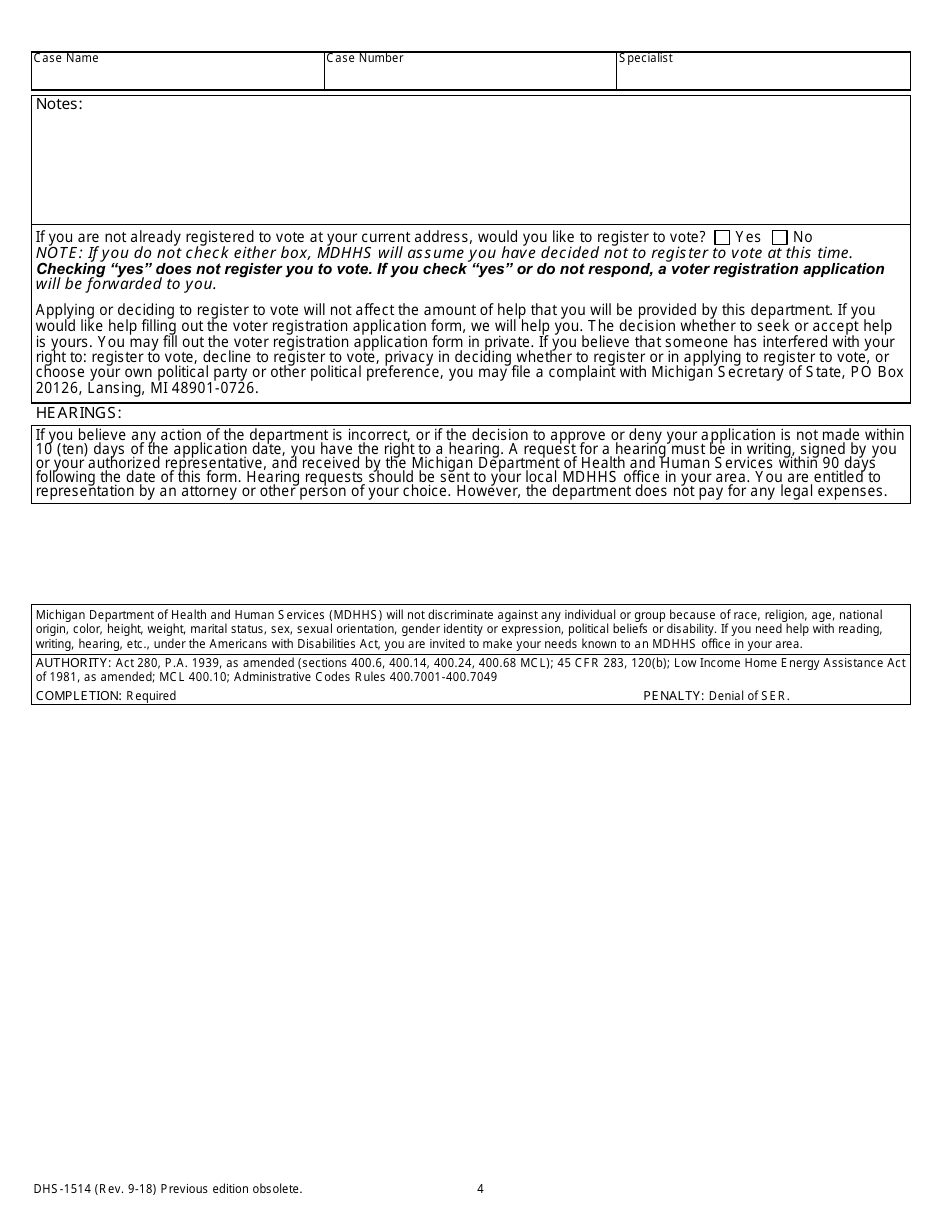 Form DHS-1514 Application for State Emergency Relief - Michigan, Page 4