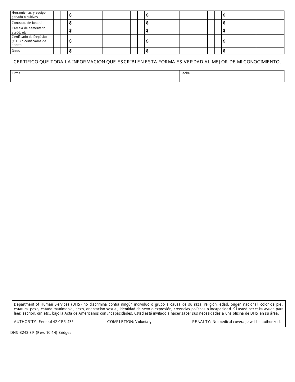 Formulario DHS-3243-SP Solicitud Para Medicaid Retroactivo - Michigan (Spanish), Page 4