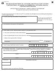 Document preview: Form CSCL/CD-800 Application to Register a Limited Liability Partnership - Michigan