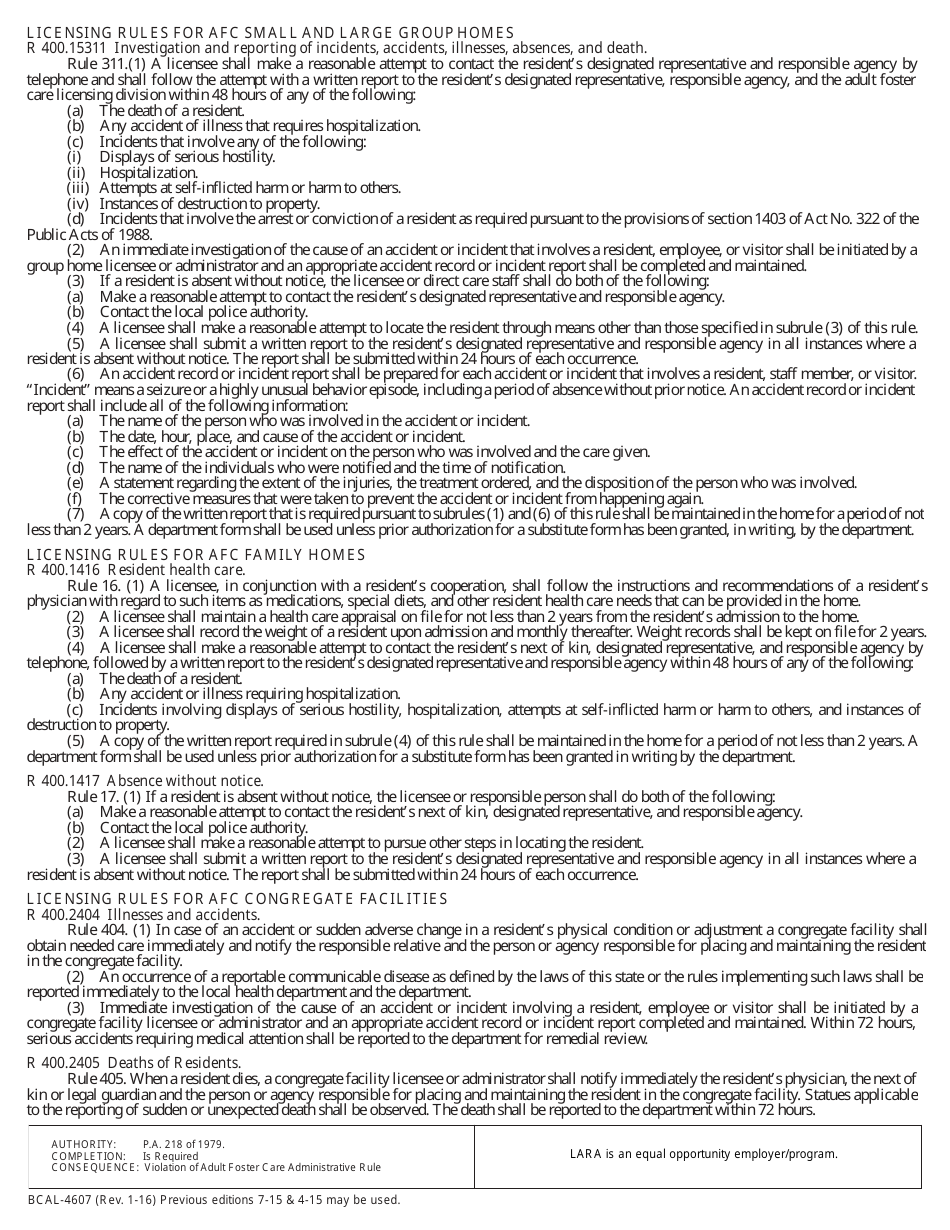 Form BCAL-4507 Incident / Accident Report - Michigan, Page 2
