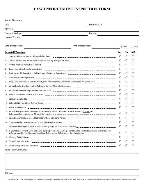 Law Enforcement Inspection Form - Michigan Download Pdf