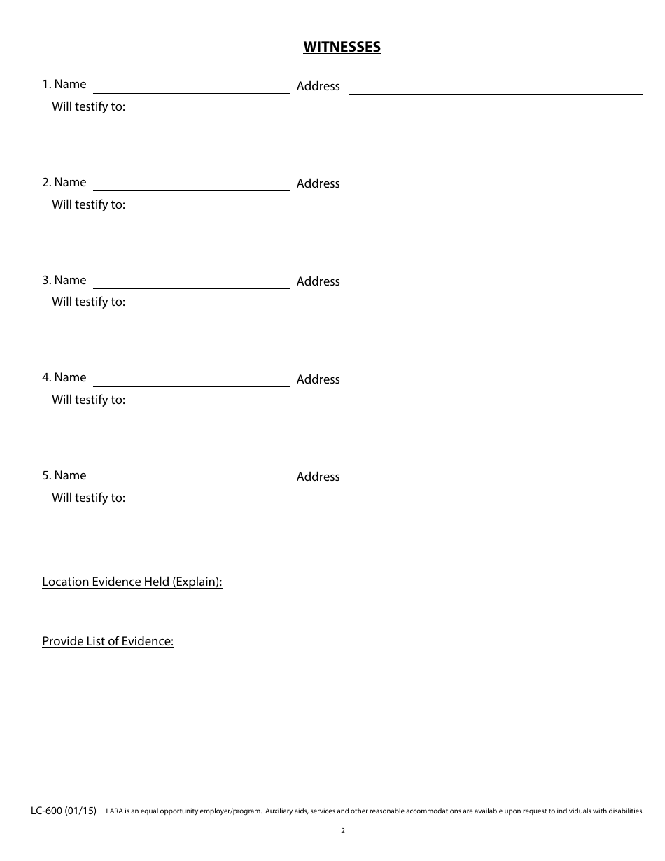 Form LC-600 Violation Report - Michigan, Page 2
