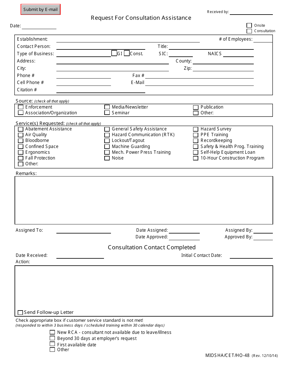 Form MIOSHA / CET / HO-48 Request for Consultation Assistance - Michigan, Page 1