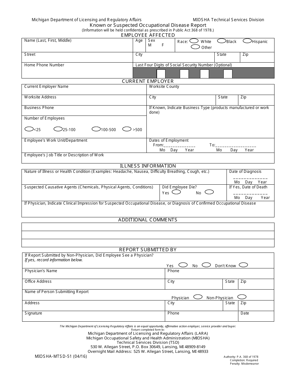 Form MIOSHA-MTSD-51 - Fill Out, Sign Online and Download Printable PDF ...