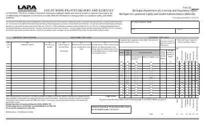 Document preview: Form MIOSHA-300 Log of Work-Related Injuries and Illnesses - Michigan