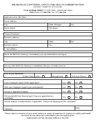 Document preview: Miosha Advisory Committee Application Form - Michigan