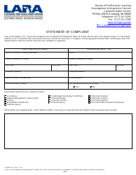 Form LARA/BPL-OCC Statement of Complaint - Michigan