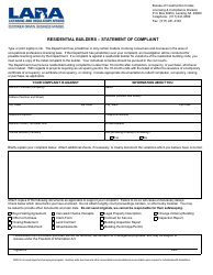 Residential Builders - Statement of Complaint - Michigan
