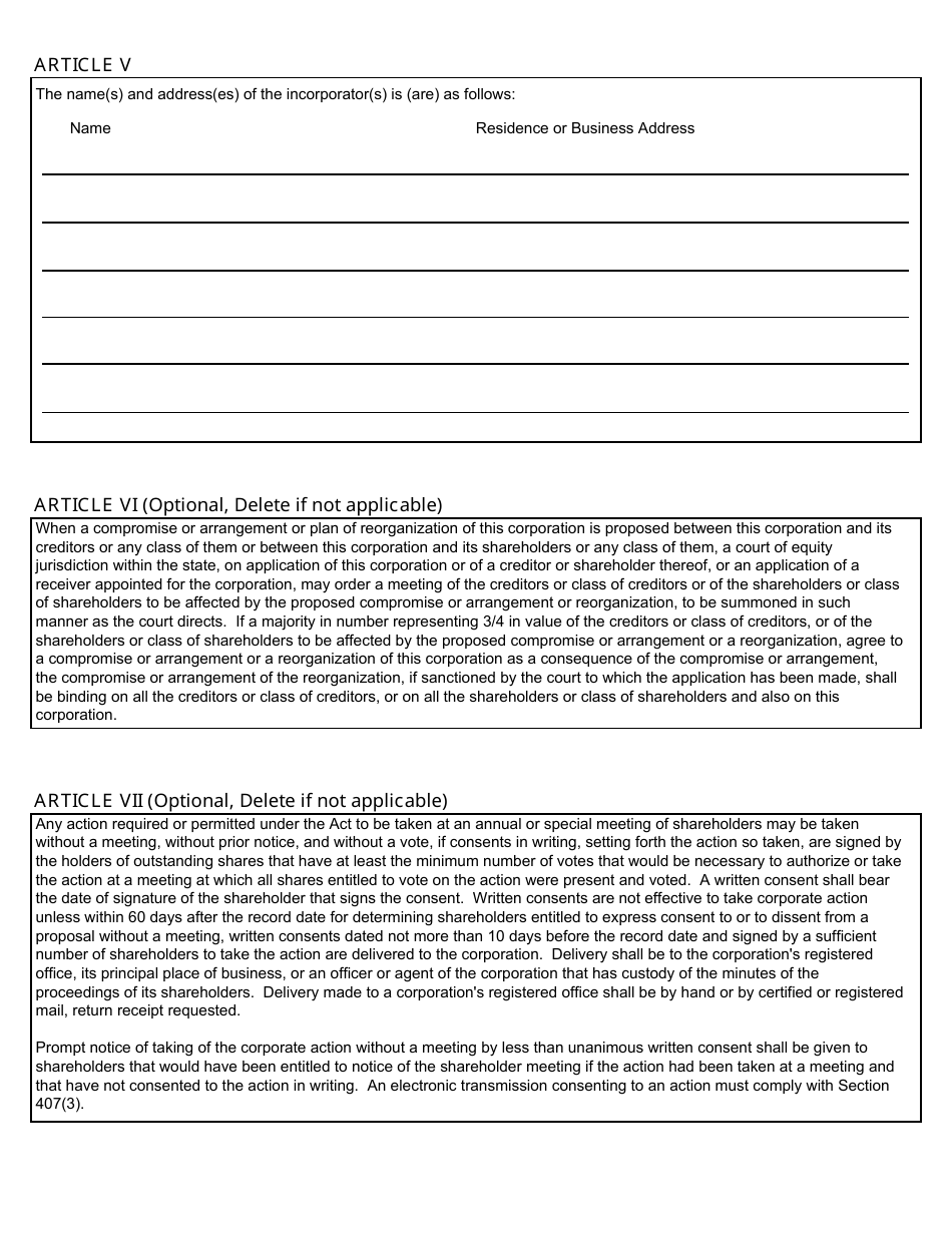 Form CSCL / CD-501 Articles of Incorporation for Use by Domestic Profit Professional Service Corporations - Michigan, Page 2