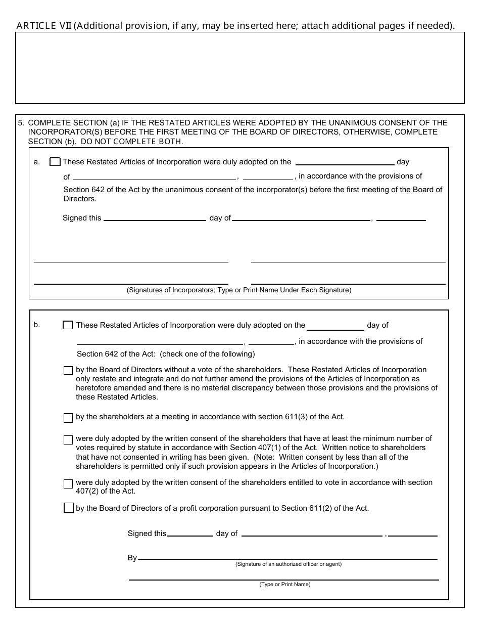 Form CSCL / CD-510 Restated Articles of Incorporation for Use by Domestic Profit Corporations - Michigan, Page 3