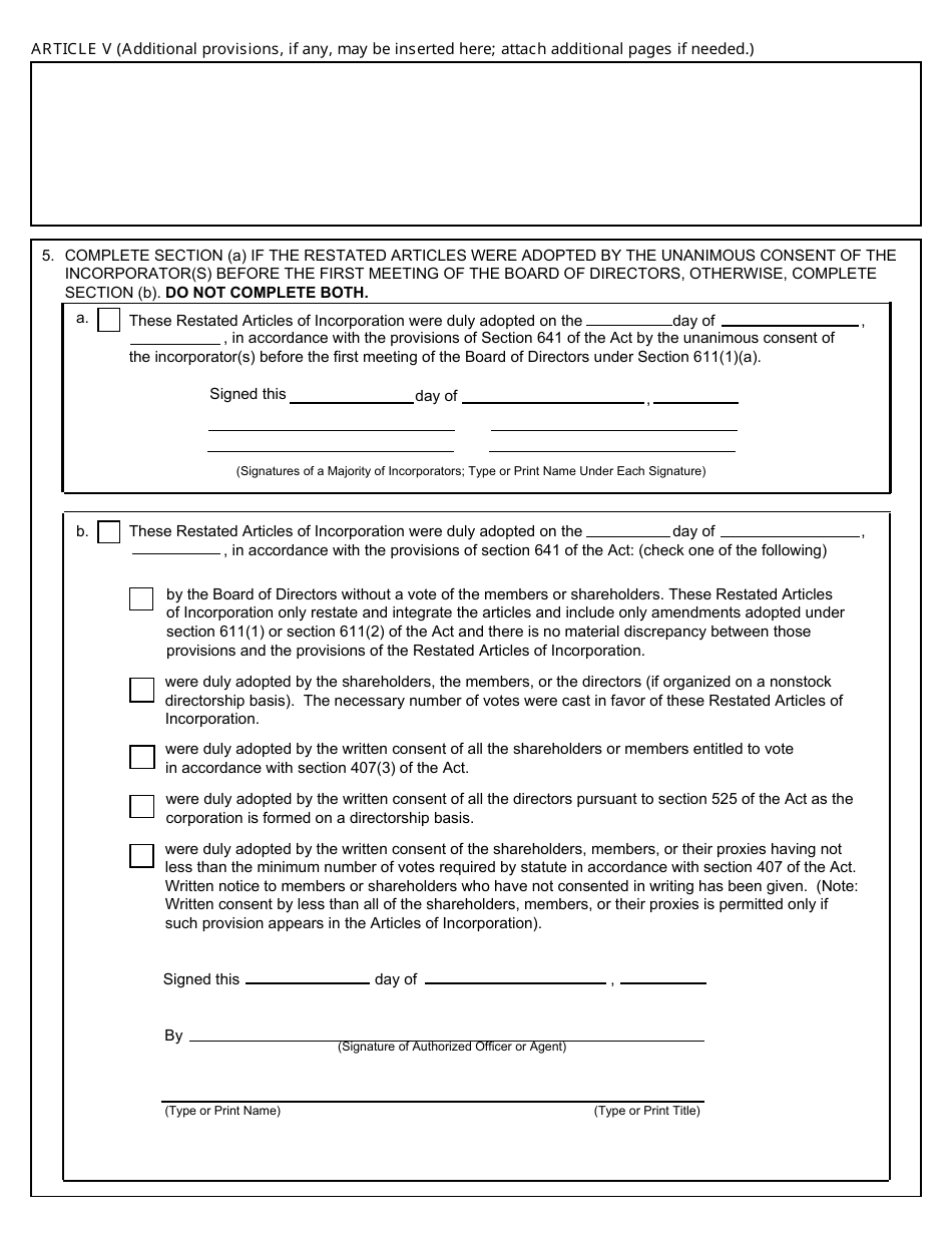 Form CSCL / CD-511 Restated Articles of Incorporation for Use by Domestic Nonprofit Corporations - Michigan, Page 3