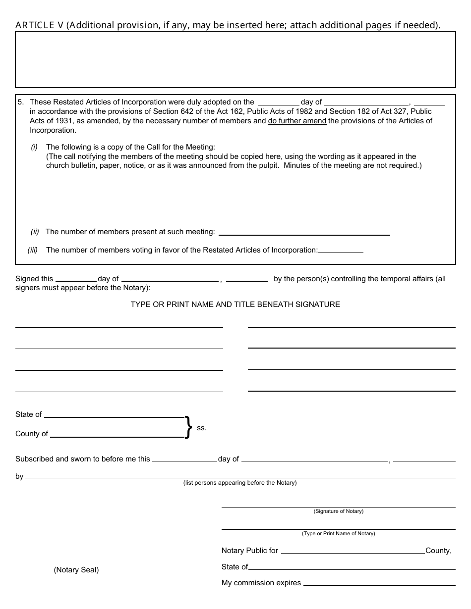 Form CSCL / CD-512A Restated Articles of Incorporation for Use by Ecclesiastical Corporations - Michigan, Page 3