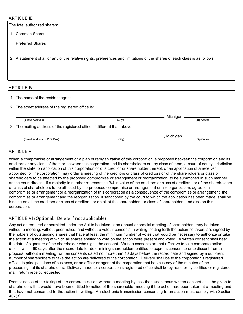 Form CSCL / CD-510D Restated Articles of Incorporation for Use by Domestic Profit Corporations - Michigan, Page 2