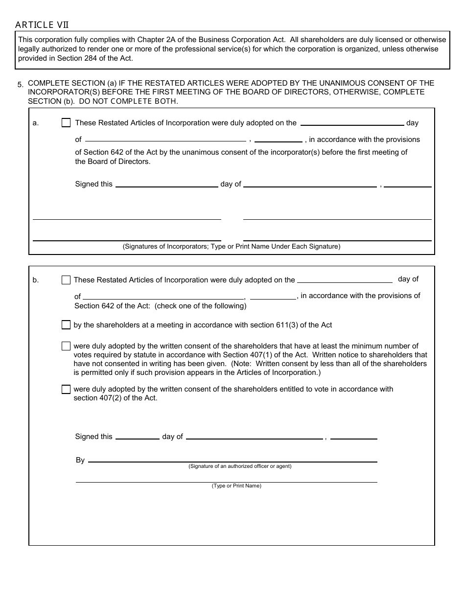Form CSCL / CD-510D Restated Articles of Incorporation for Use by Domestic Profit Corporations - Michigan, Page 3