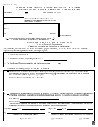Document preview: Form CSCL/CD-533 Certificate of Revocation of Dissolution for Use by Domestic Corporations - Michigan