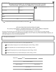 Document preview: Form CSCL/CD-540 Application for Reservation of Name for Use by Corporations, Limited Partnerships, and Limited Liability Companies - Michigan