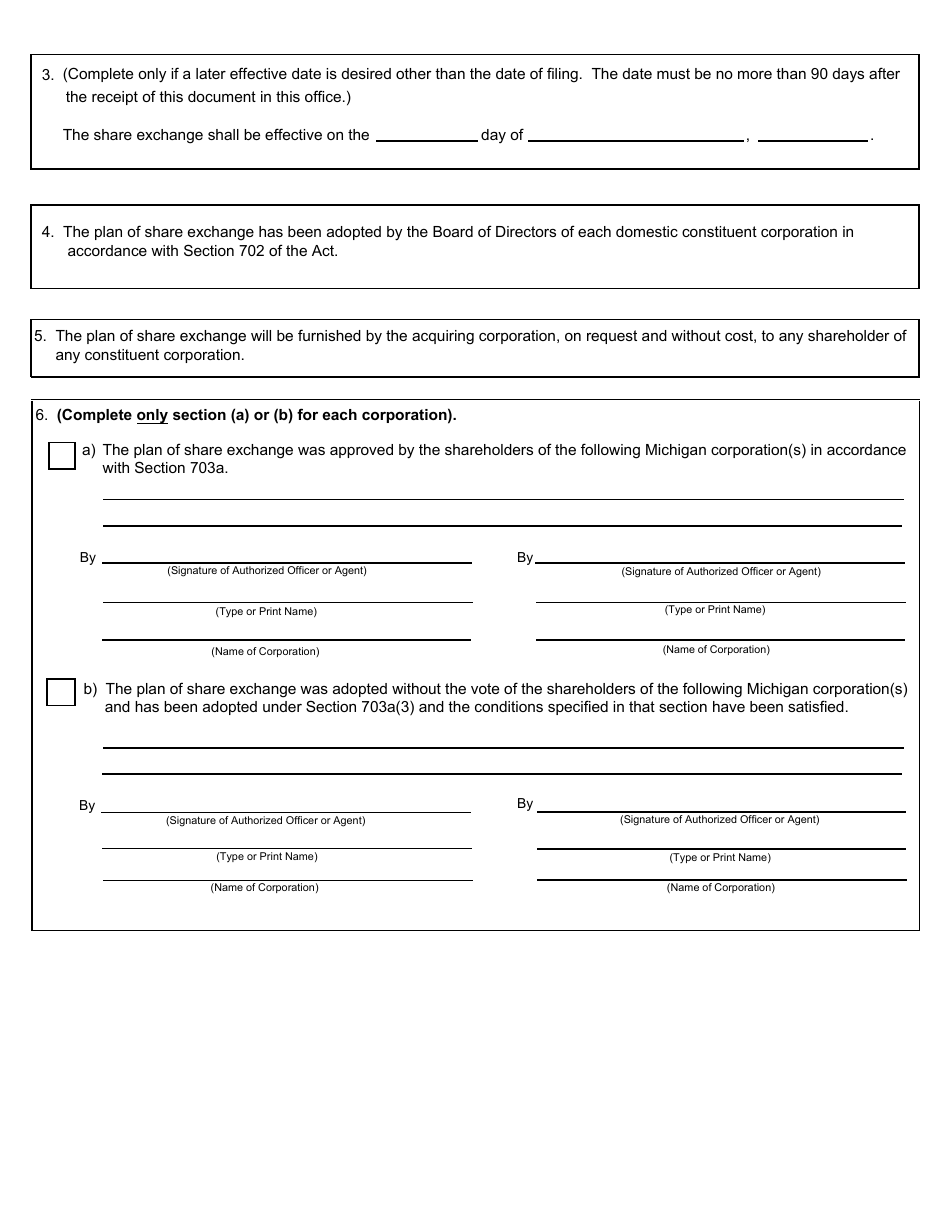 Form CSCL / CD-553 Certificate of Share Exchange for Use by Domestic Profit or Foreign Acquiring Profit Corporations - Michigan, Page 2