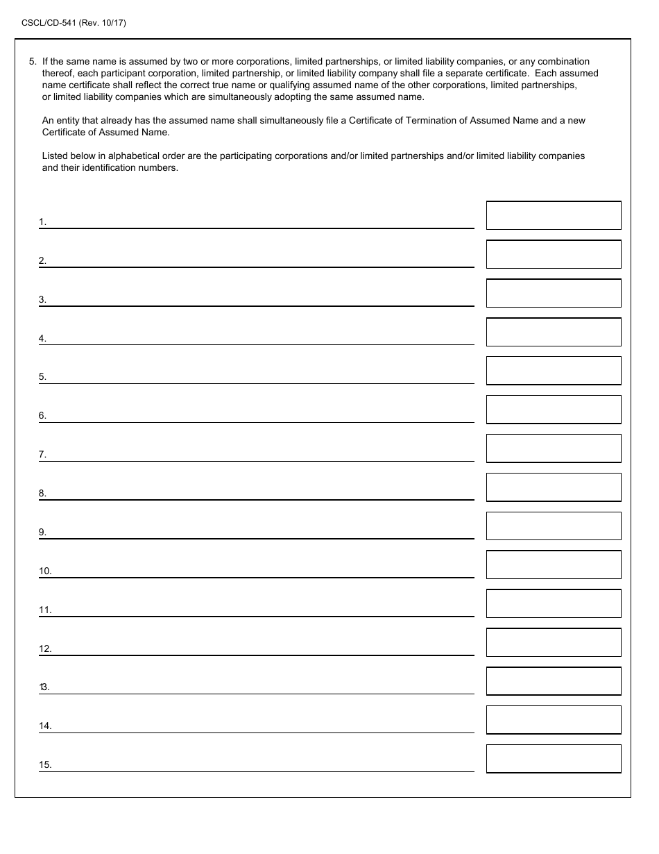 Form CSCL / CD-541 Certificate of Assumed Name for Use by Corporations, Limited Partnerships and Limited Liability Companies - Michigan, Page 3