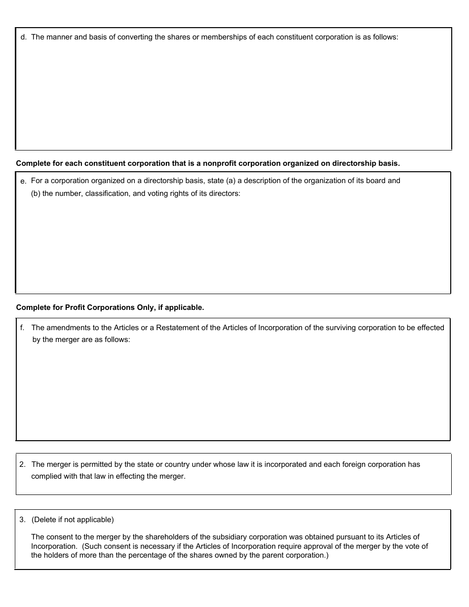 Form CSCL / CD-551 Certificate of Merger for Use by Parent and Subsidiary Corporations - Michigan, Page 2
