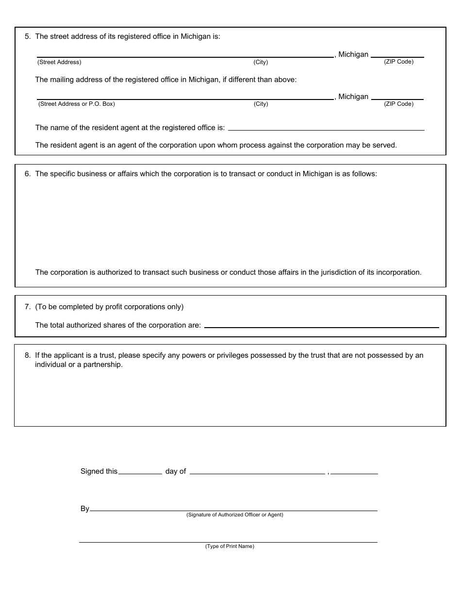Form CSCL / CD-560 Application for Certificate of Authority to Transact Business or Conduct Affairs in Michigan for Use by Foreign Corporations - Michigan, Page 2