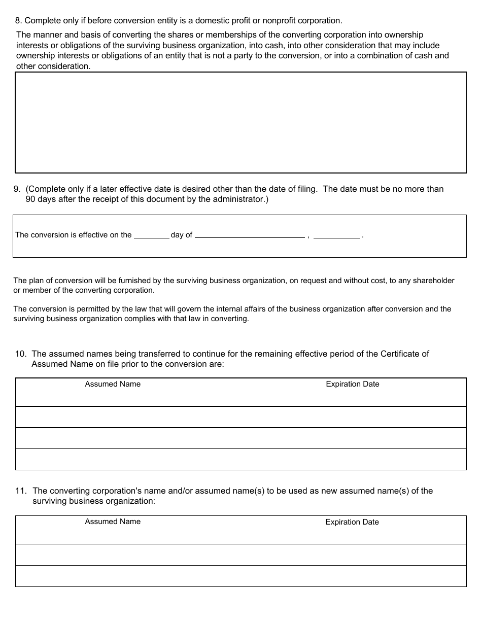 Form CSCL / CD-554 Certificate of Conversion for Use by a Corporation Converting Into a Business Organization - Michigan, Page 3