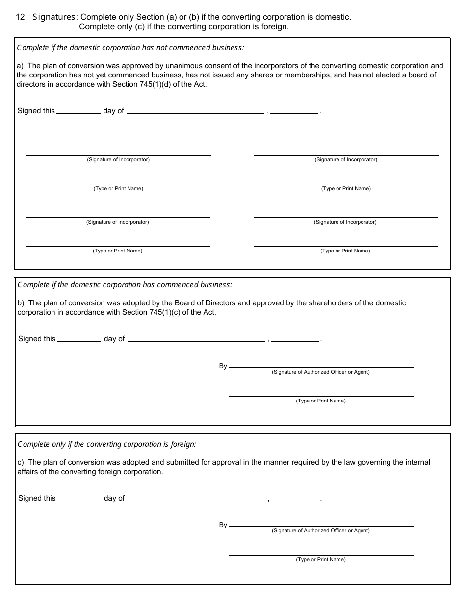 Form CSCL / CD-554 Certificate of Conversion for Use by a Corporation Converting Into a Business Organization - Michigan, Page 4