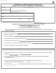 Form CSCL/CD-562 &quot;Amended Application for Certificate Ofauthority to Transact Business in Michigan for Use by Foreign Profit Corporations&quot; - Michigan