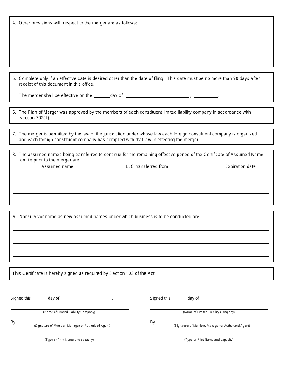 Form CSCL / CD-750 Certificate of Merger for Use by Limited Liability Companies - Michigan, Page 2