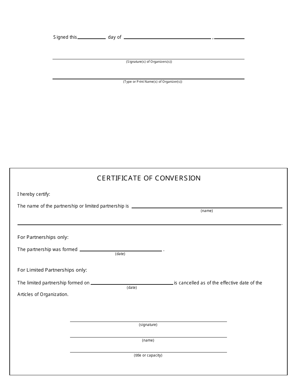 Form CSCL / CD-753 Articles of Organization and Certificate of Conversion for Use by Domestic Partnerships or Domestic Limited Partnerships to Convert to a Domestic Limited Liability Company - Michigan, Page 2
