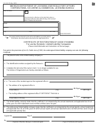 Document preview: Form CSCL/CD-770 Certificate of Restoration of Good Standing for Use by Domestic Limited Liability Companies - Michigan