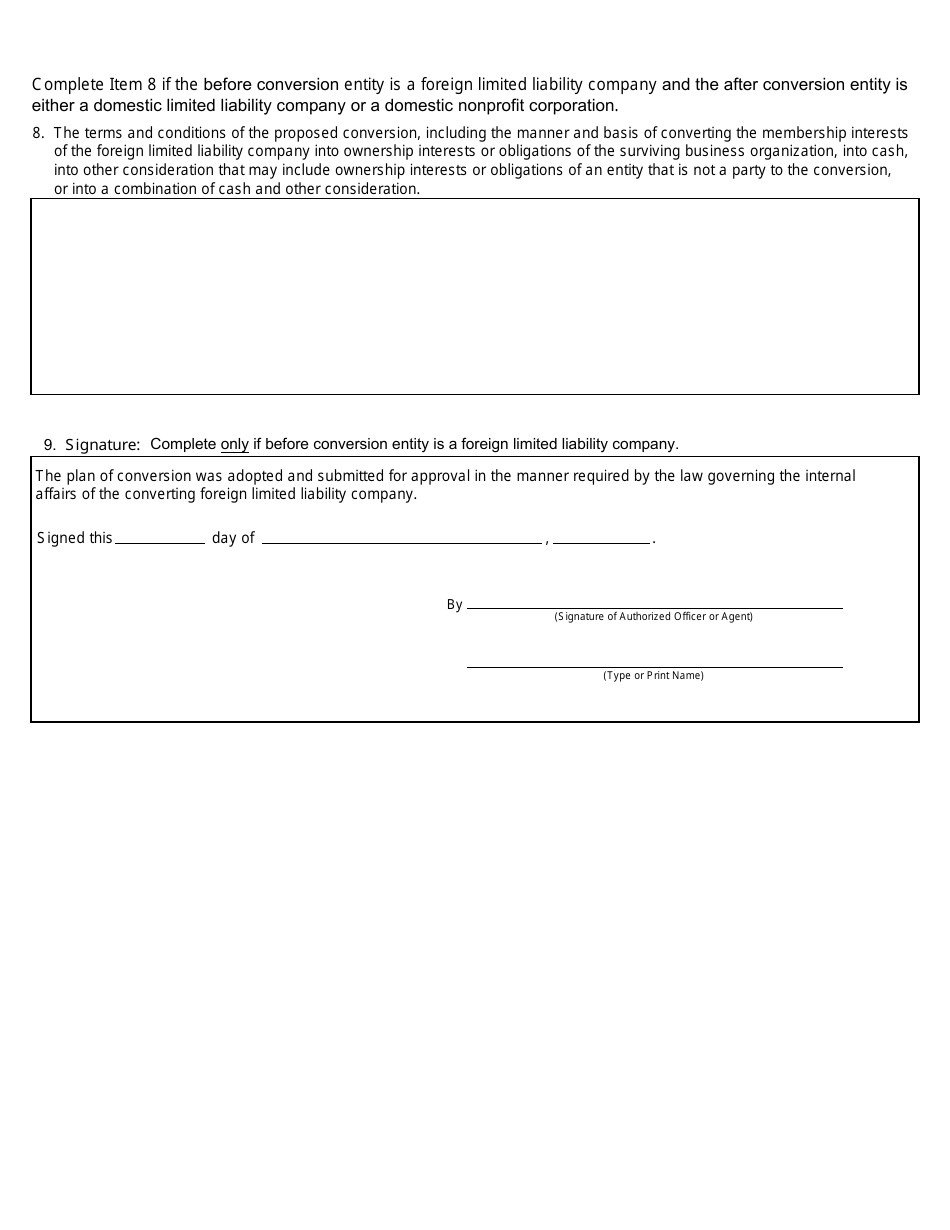 Form CSCL / CD-754 Certificate of Conversion for Use by a Limited Liability Company Converting Into a Business Organization - Michigan, Page 4