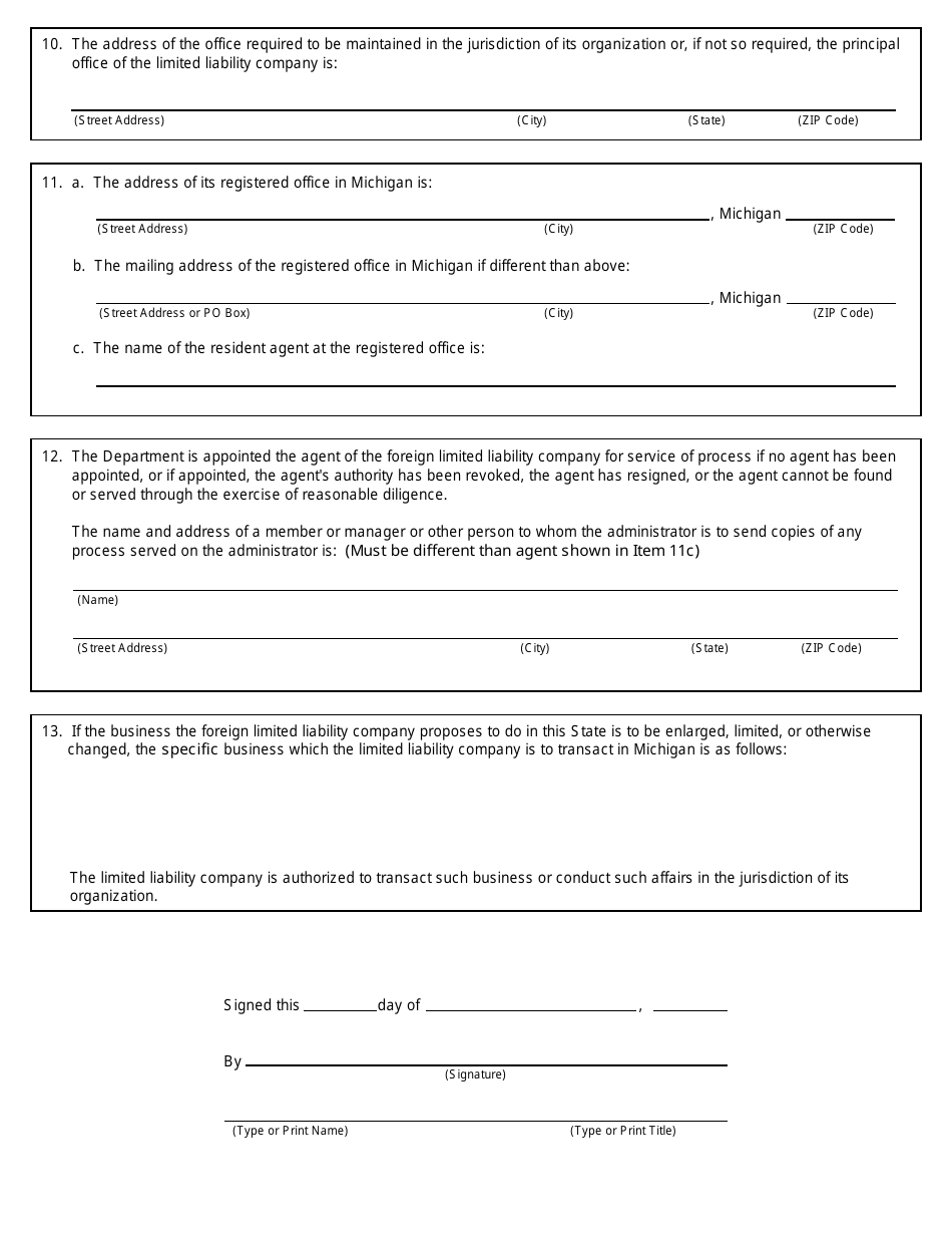 Form CSCL / CD-762 Certificate Amending Application for Certificate Ofauthority to Transact Business in Michigan for Use by Foreign Limited Liability Companies - Michigan, Page 2