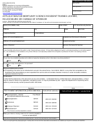 Document preview: Form CSCL/LMS-010 Application for Mortuary Science Resident Trainee License,relicensure or Change of Sponsor - Michigan