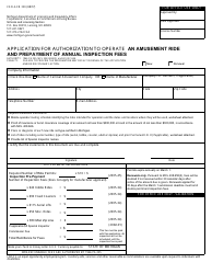 Form CSCL/LCR-100 Application for Authorization to Operate an Amusement Ride and Prepayment of Annual Inspection Fees - Michigan