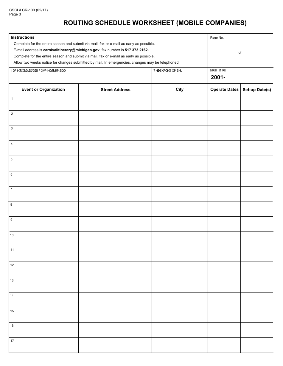 Form CSCL / LCR-100 Application for Authorization to Operate an Amusement Ride and Prepayment of Annual Inspection Fees - Michigan, Page 3