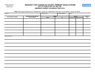 Document preview: Form 2008D Request for Change in County Primary Road System - Michigan