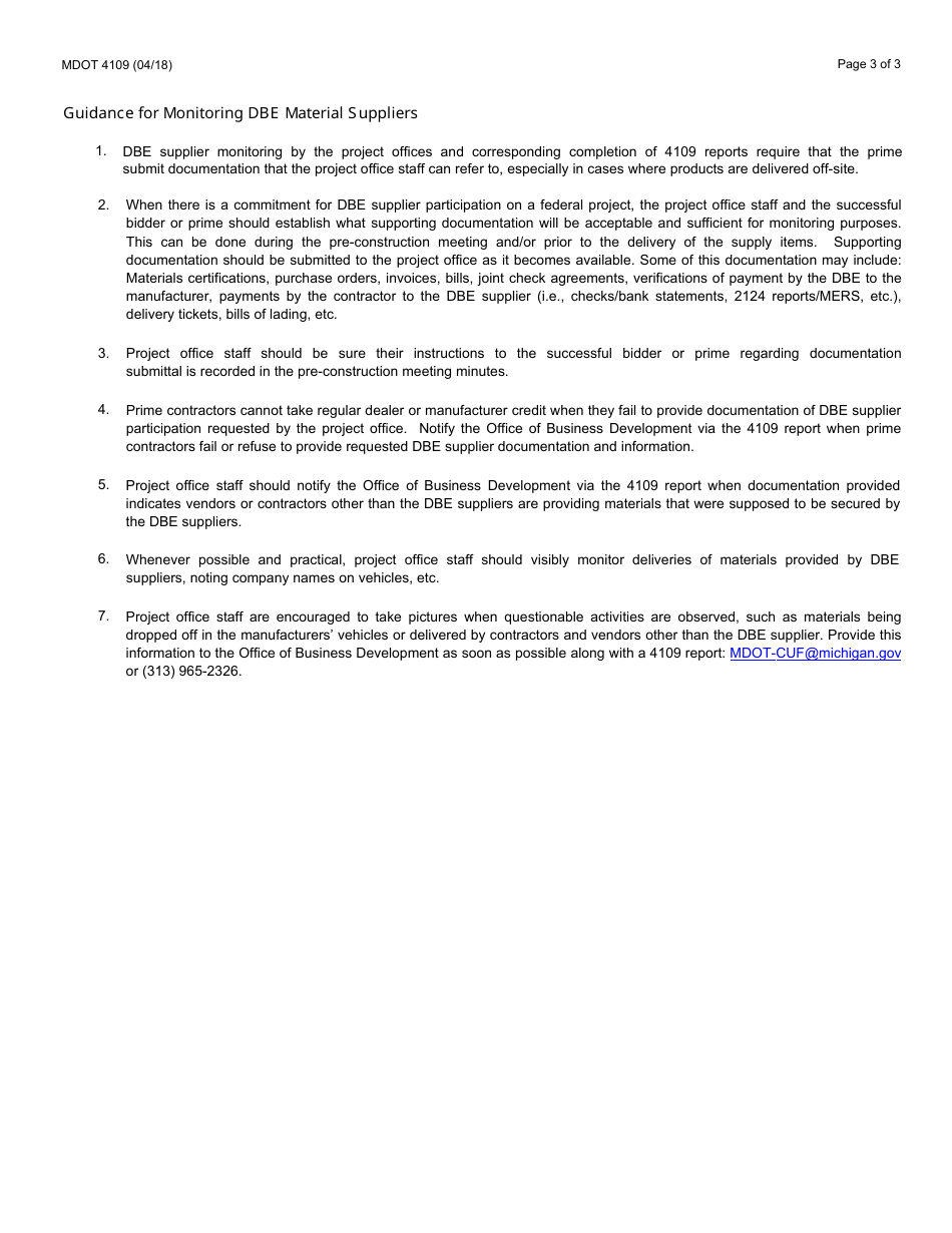 Form 4109 Commercially Useful Function (Cuf) Review - Michigan, Page 3