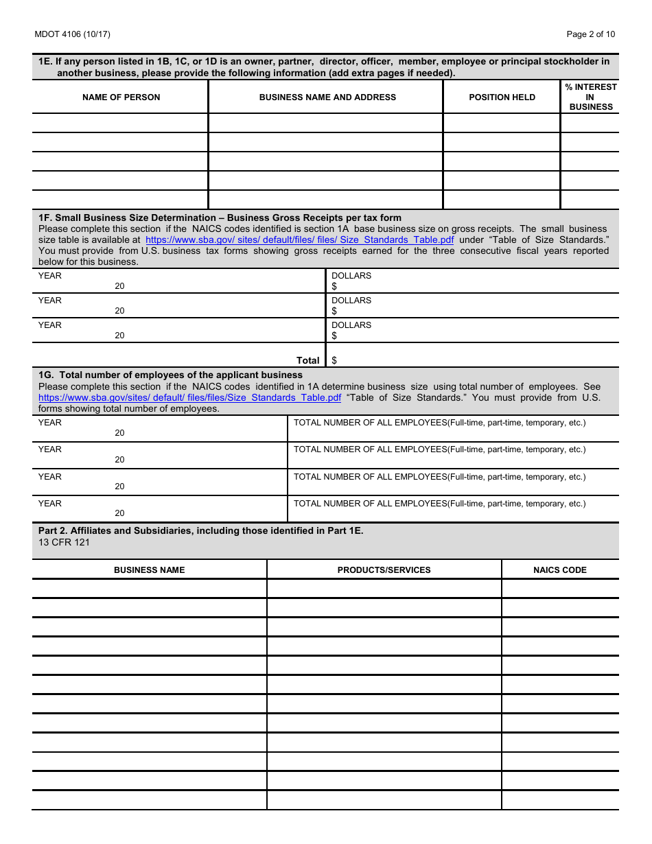 Form 4106 Small Business Program Application - Michigan, Page 2