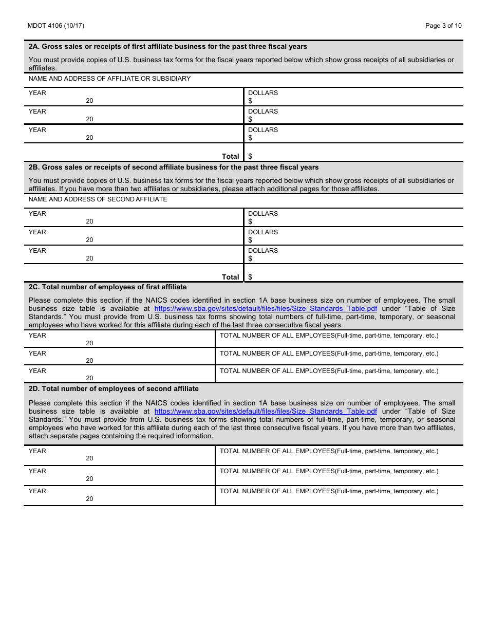 Form 4106 Small Business Program Application - Michigan, Page 3
